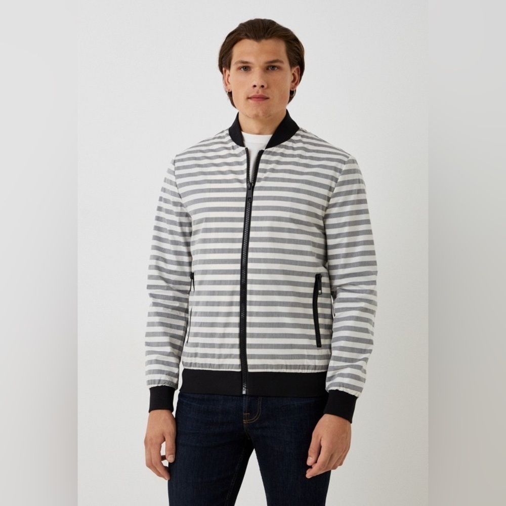 Antony Morato Gray and Black Bomber Jacket with Stand-Up Collar Size M Men’s